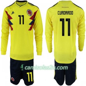 Camisolas de Futebol Colômbia Cuadrado 11 Criança Equipamento Principal Copa do Mundo 2018 Manga Comprida